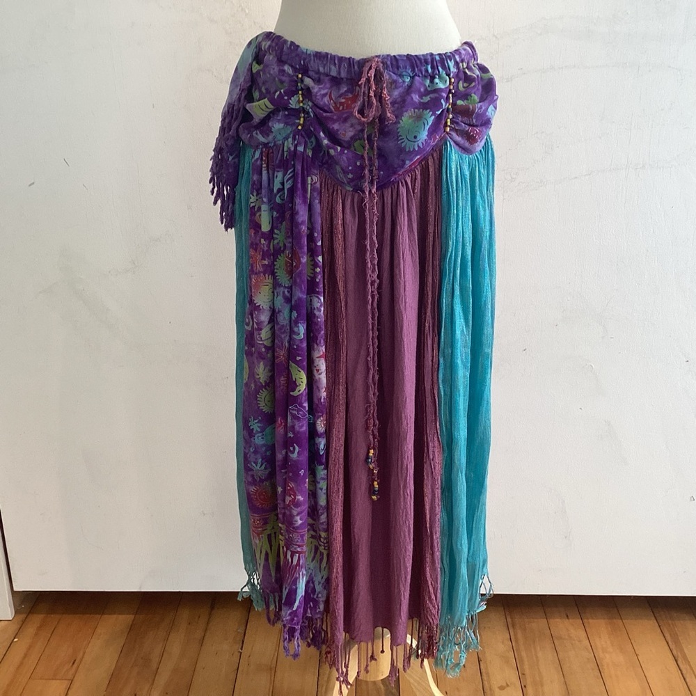 Upcycle Annie Boho Upcycled Scarf And Beads Maxi Skirt.